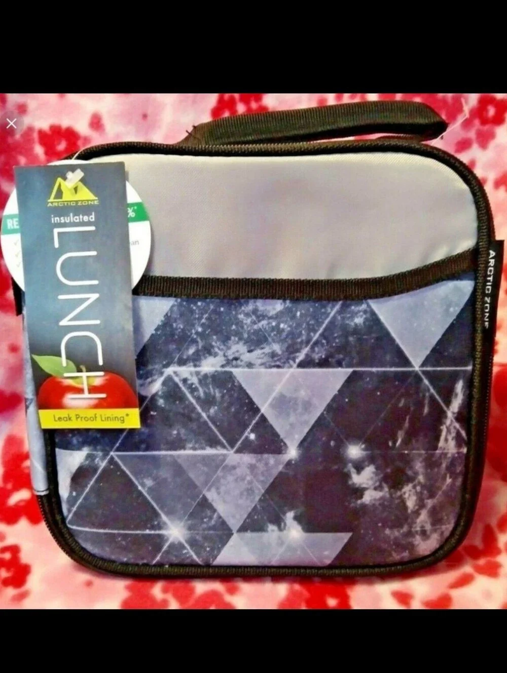 Insulated Gray Geometric Lunch Bag with Water Bottle and Container Set NWT $26